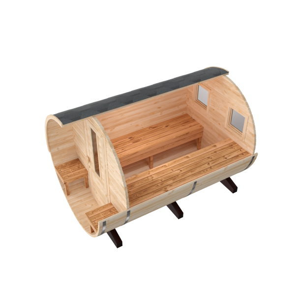 Fasssauna / Gartensauna / Banja / Round 3,0 m mit Balkon